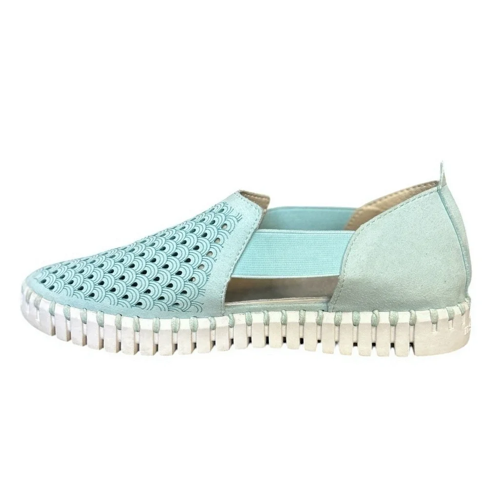ILSE JACOBSEN Tulip Slip On sz 37EU Laurel Green Perferated Comfort Flat Stretch